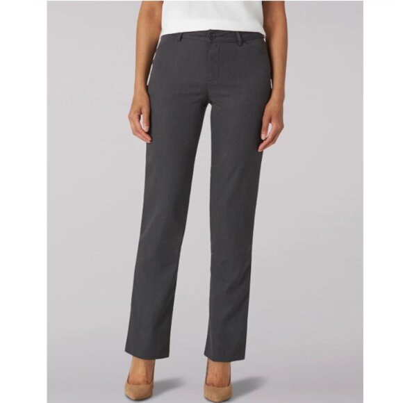 Lee Trouser Dress Pants Size 12 L 33" Inseam Relaxed Fit Straight Leg Gray - Picture 1 of 16